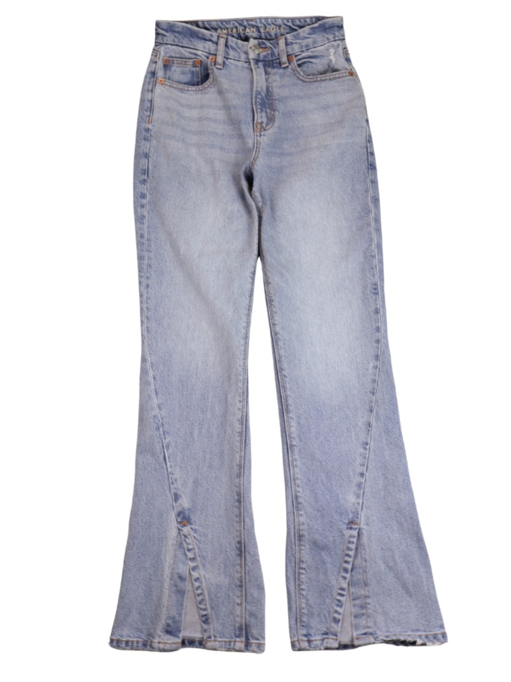 American Eagle Flare Jeans Size 0 High Rise Front Slit Denim